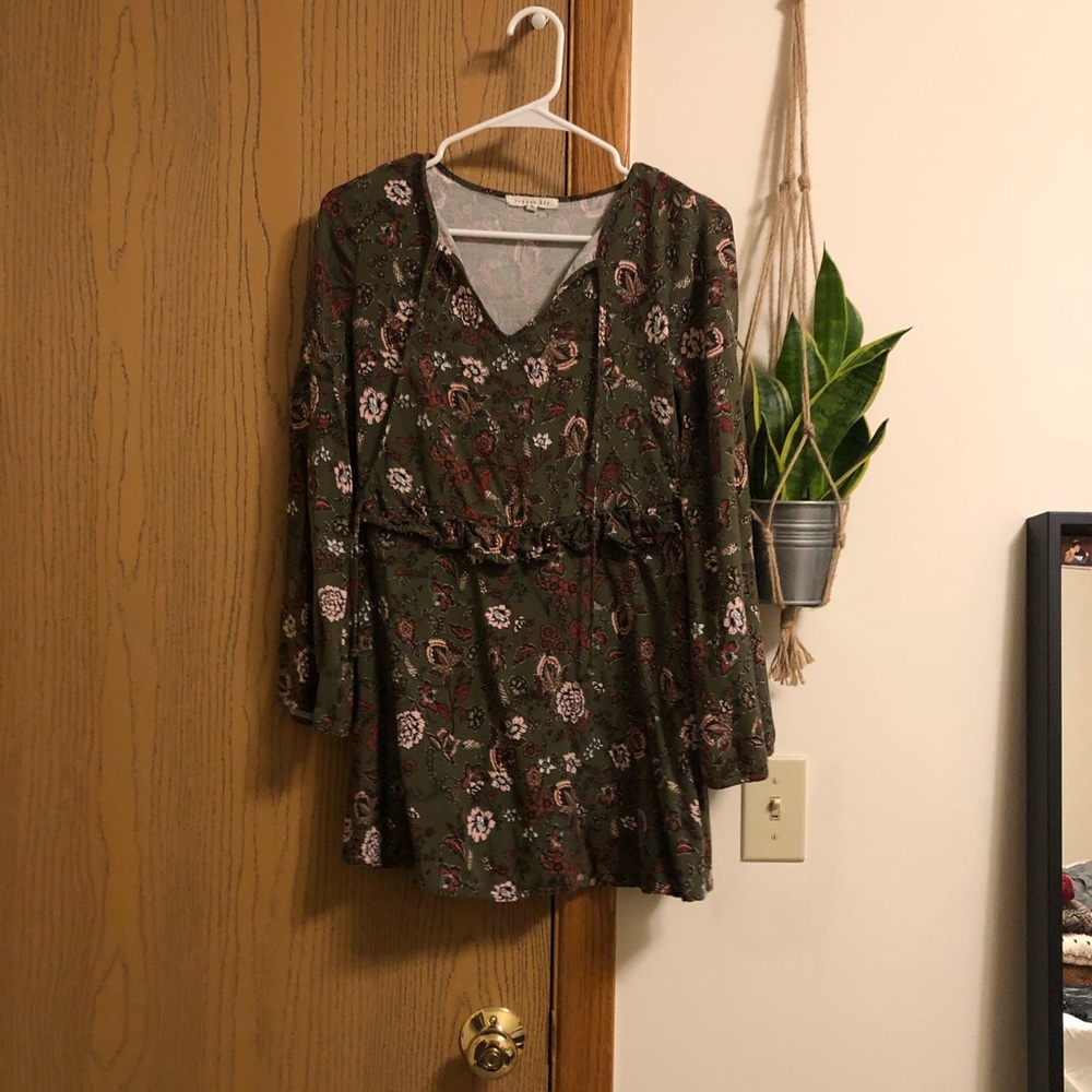 Green, floral flowy dress